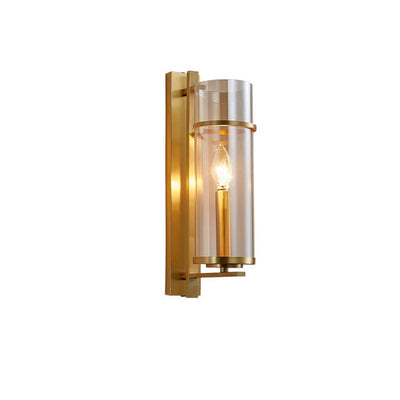 Nordic Luxury Brass Columnar Glass 1-Light Wall Sconce Lamp