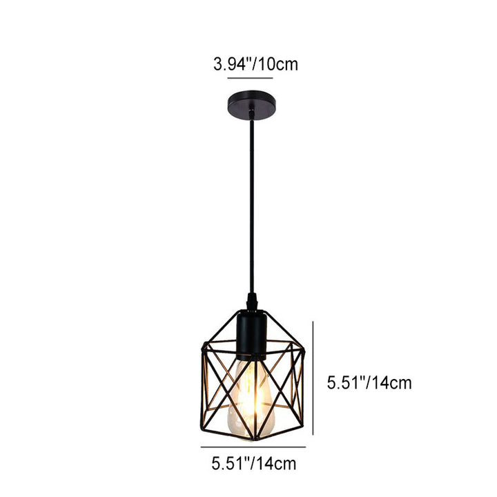 Suspension industrielle en forme de cage géométrique simple en fer avec 1/3 lumière 