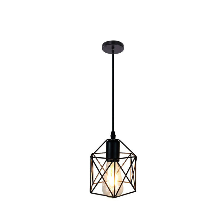 Suspension industrielle en forme de cage géométrique simple en fer avec 1/3 lumière 