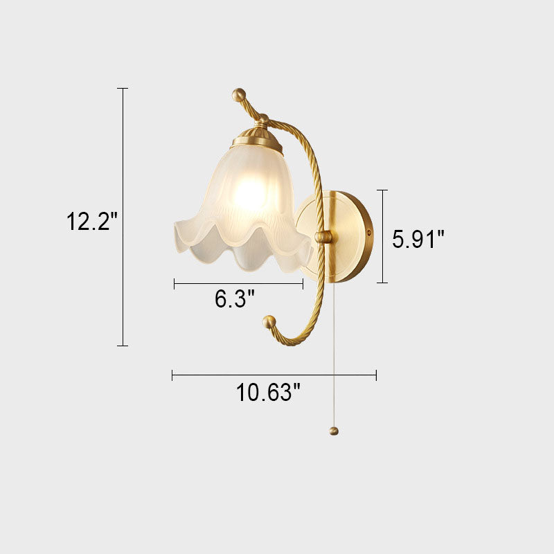 Lámpara de Aplique de Pared de 1 Luz de Flor de Vidrio Completo de Latón Nórdico 