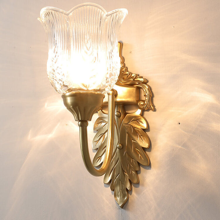 Vintage Blumenbecher Messing Glas 1/2 Licht Wandleuchte 
