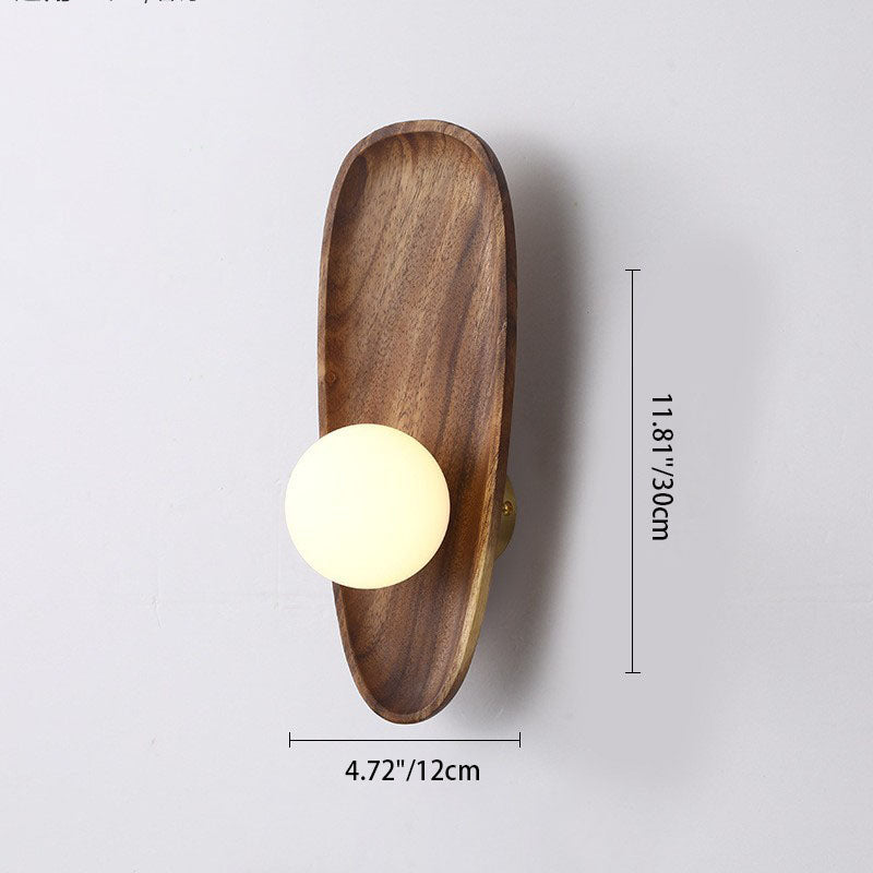 Aplique de pared LED de madera y vidrio con placa ovalada irregular japonesa tradicional para dormitorio 