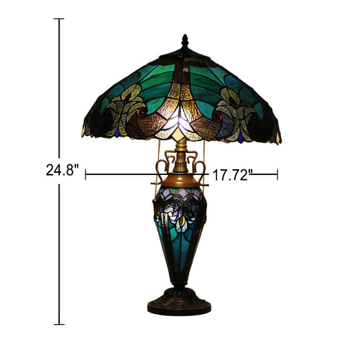 Europäische leichte Luxus Vintage Tiffany Glas Harz 2-Licht Tischlampe 