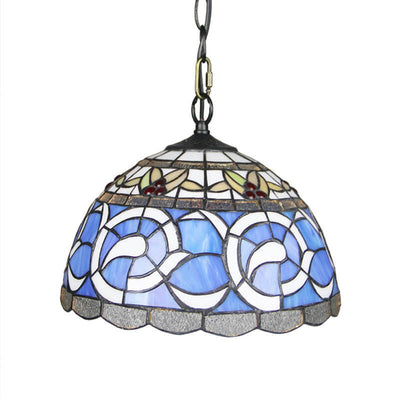 Tiffany Baroque Stained Glass Round Dome 1-Light Pendant Light