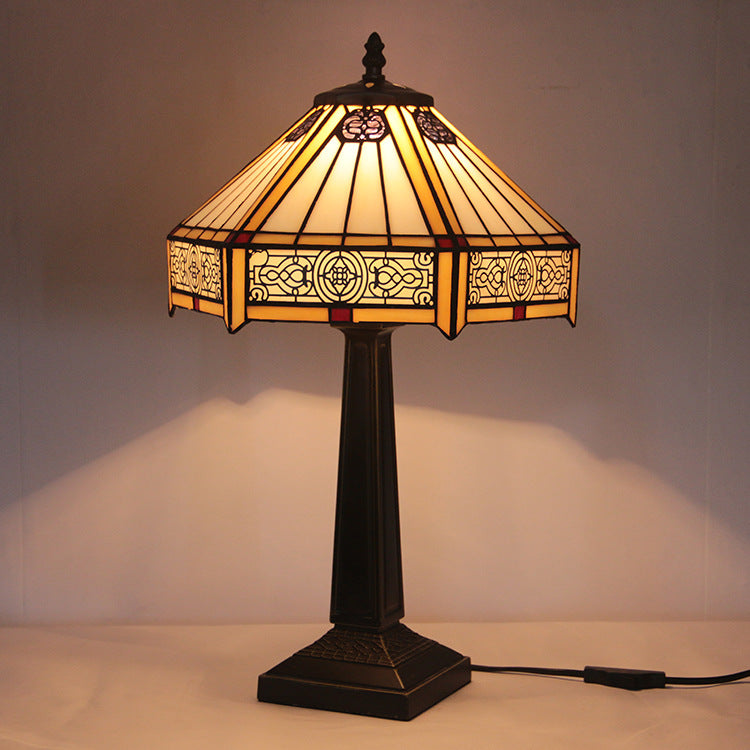 European Vintage Tiffany Alloy Glass 1-Light Table Lamp