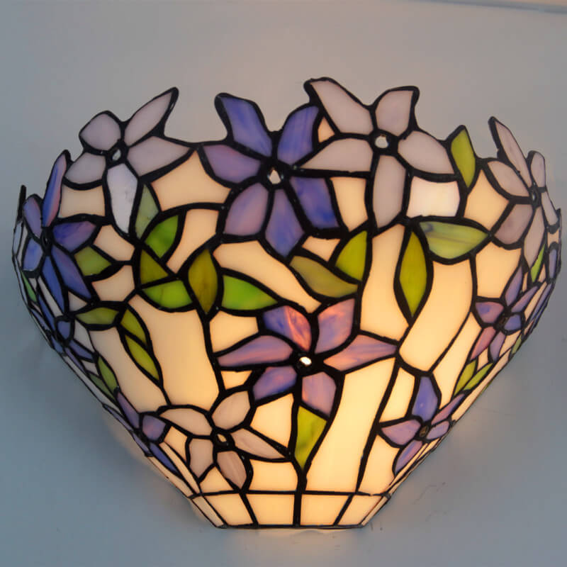 Vintage Tiffany Flower Stained Glass Bowl 1-Light Wall Sconce Lamp