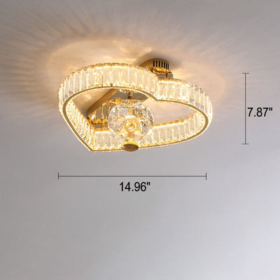 Modern Luxury Crystal Heart Symbol LED Semi-Flush Mount Ceiling Light