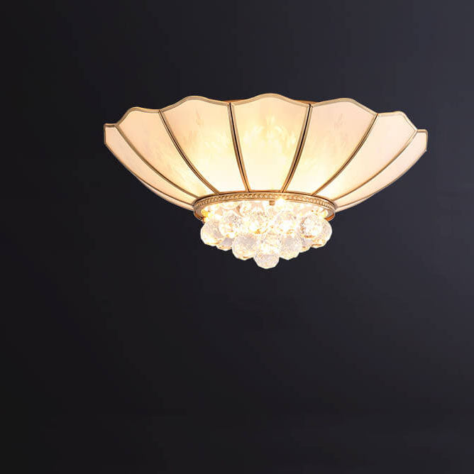 Modern European Style Full Copper Round Crystal 4-Lights Flush Mount Light