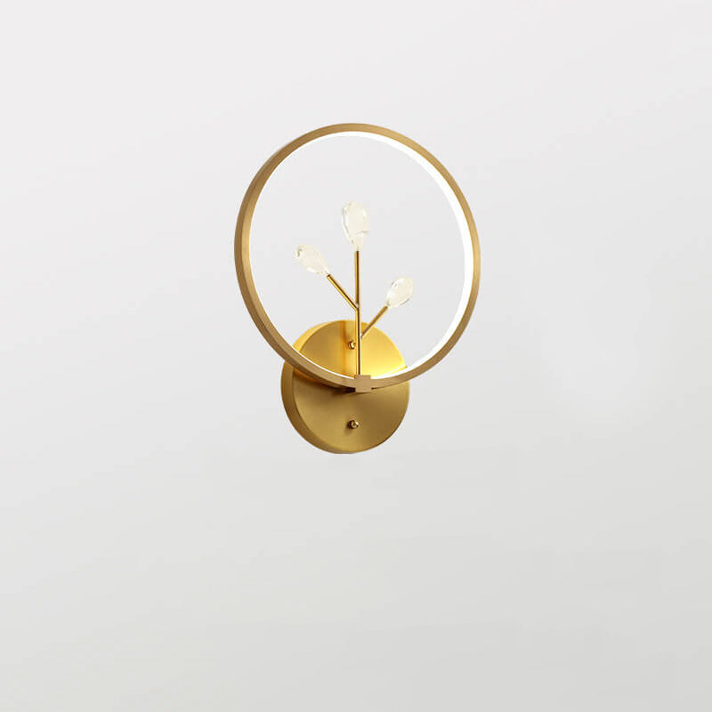Modern Luxury Brass Crystal Tree Branch Circle LED Wall Sconce Lamp