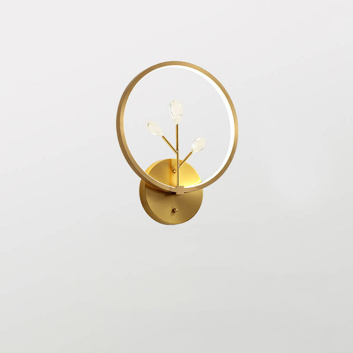 Modern Luxury Brass Crystal Tree Branch Circle LED Wall Sconce Lamp