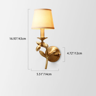 Applique murale 1 lumière avec abat-jour en tissu et cadre finition or moderne pour chambre 