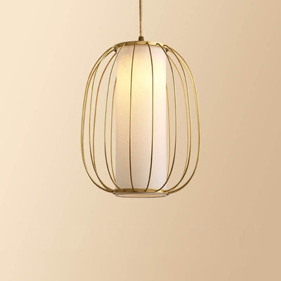 Neuer chinesischer Stil Vollkupfer-Laternen-Design Stofflampenschirm 1-Licht Pendelleuchte 