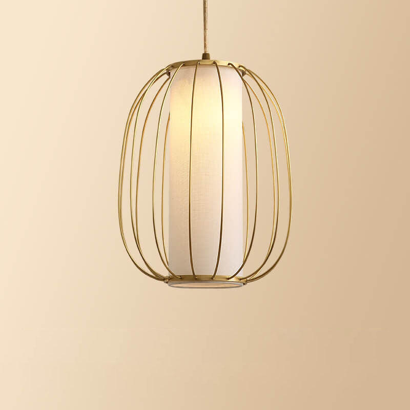 Neuer chinesischer Stil Vollkupfer-Laternen-Design Stofflampenschirm 1-Licht Pendelleuchte 