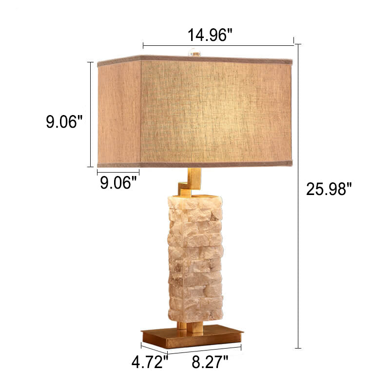 European Luxury Square Fabric Marble Column 1-Light Table Lamp