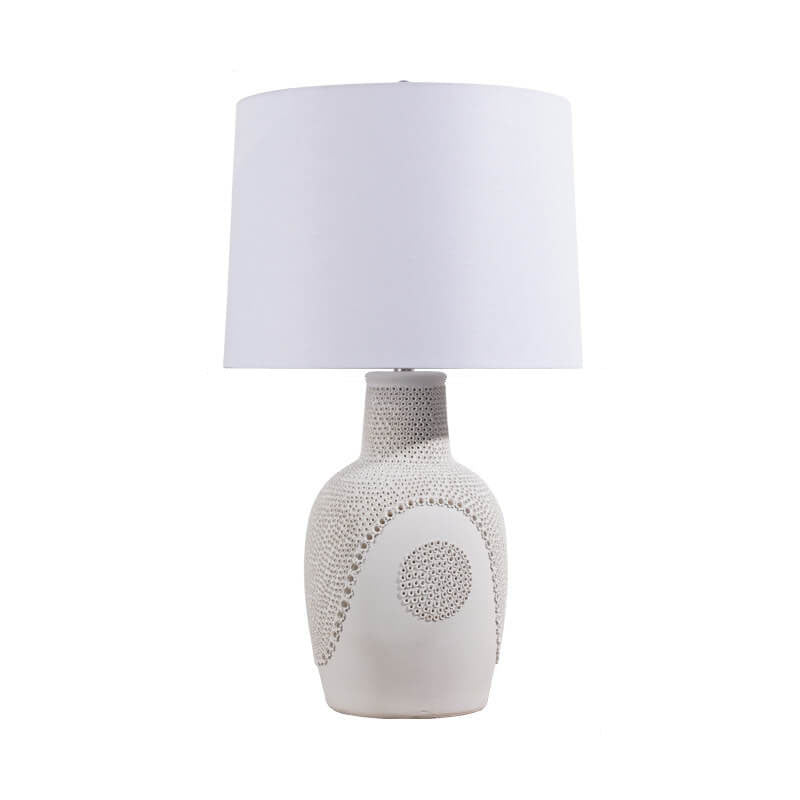 Lámpara de mesa de 1 luz con tambor de tela y jarra de cerámica en blanco y negro minimalista moderno 
