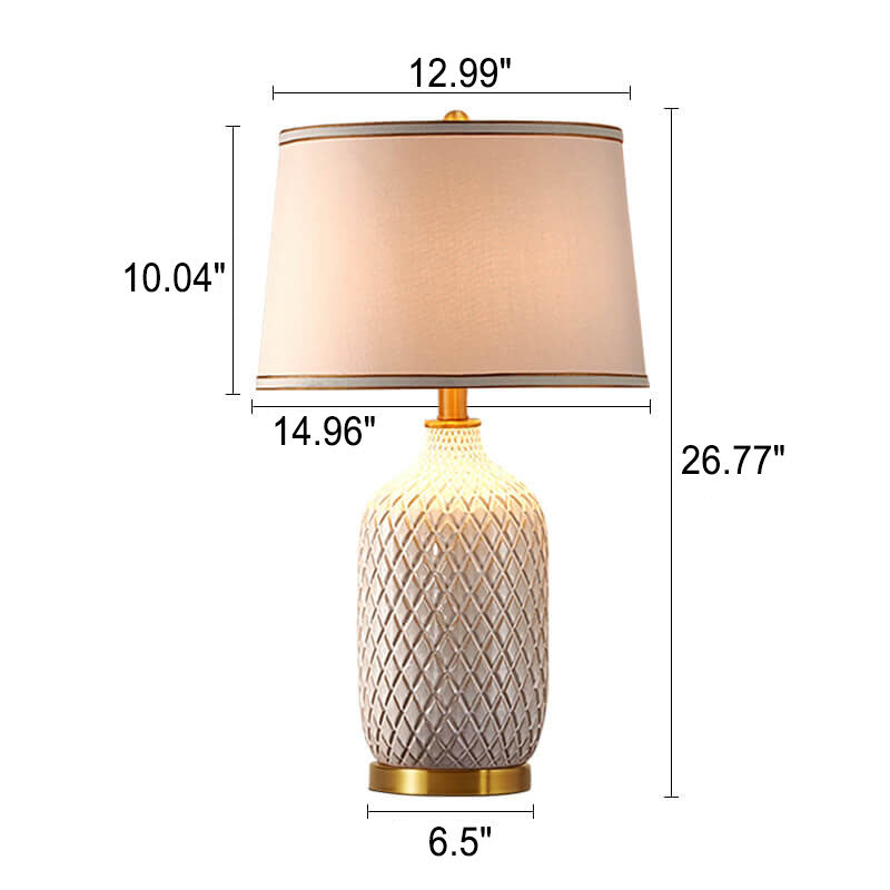 Lampe de table 1 lumière en tissu avec base en céramique rayée vintage européenne 