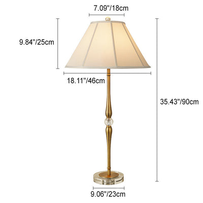 Lámpara de mesa de 1 luz con pantalla cónica plisada de tela de lujo europea y base larga 
