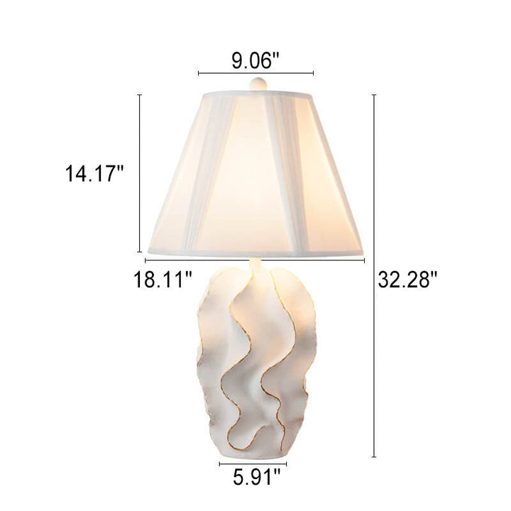 Modern Light Luxury White Fabric Striped Resin Base 1-Light Table Lamp