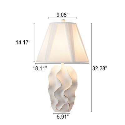Lampe de table à 1 lumière à base de résine rayée en tissu blanc de luxe moderne 