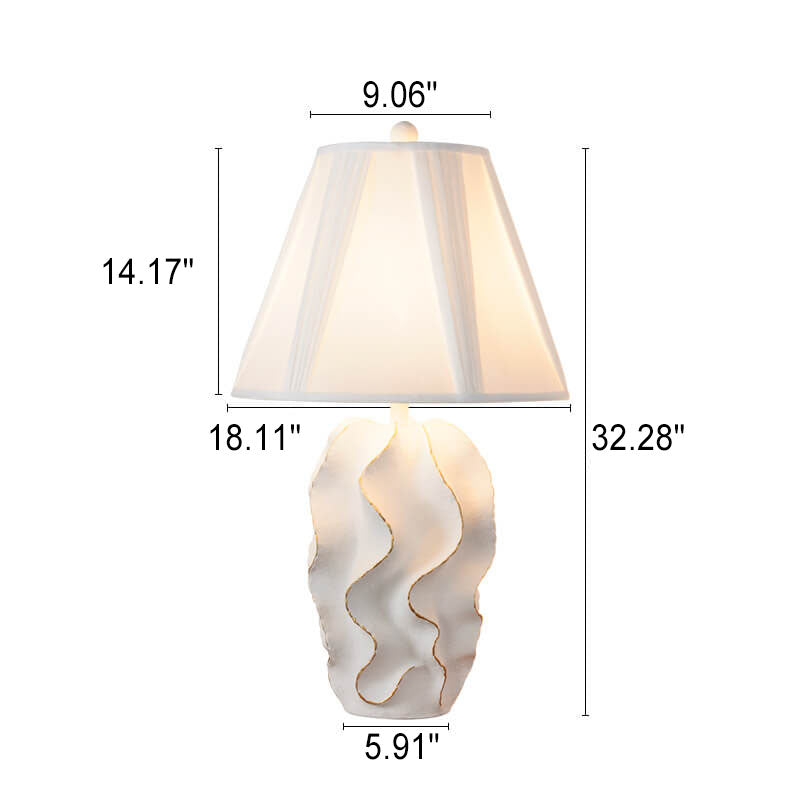 Lampe de table à 1 lumière à base de résine rayée en tissu blanc de luxe moderne 