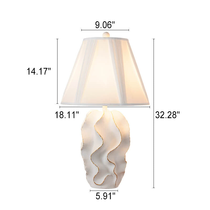 Modern Light Luxury White Fabric Striped Resin Base 1-Light Table Lamp