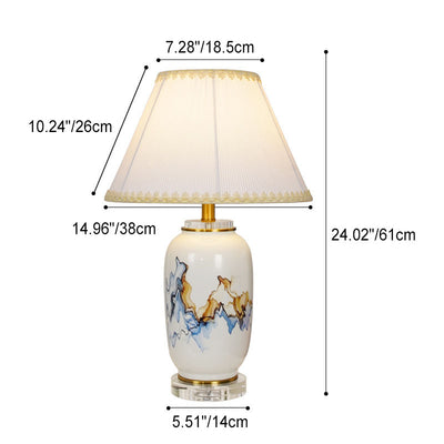 Light Luxury Chinese Ceramic Oval Jar Base Fabric 1-Light Table Lamp