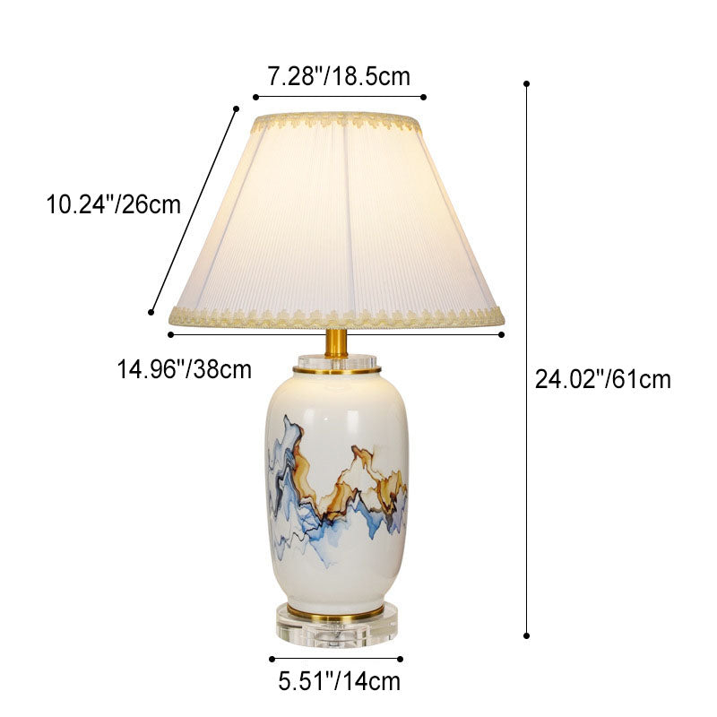 Light Luxury Chinese Ceramic Oval Jar Base Fabric 1-Light Table Lamp