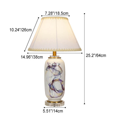 Modern Chinese Ink Ceramic Column Pleated Fabric 1-Light Table Lamp