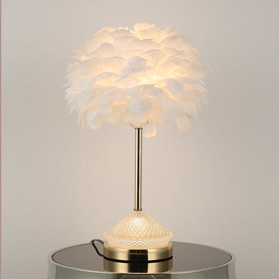 Modern Simple Feather Shade Diamond Acrylic Decorative 1-Light Table Lamp