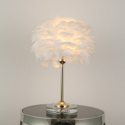 Lampe de table moderne à 1 lumière avec base en cristal et plumes 
