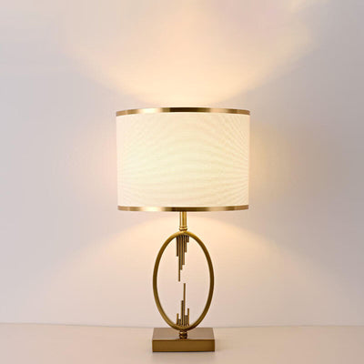 Lampe de table moderne minimaliste en tissu imitation cuivre à 1 lumière 