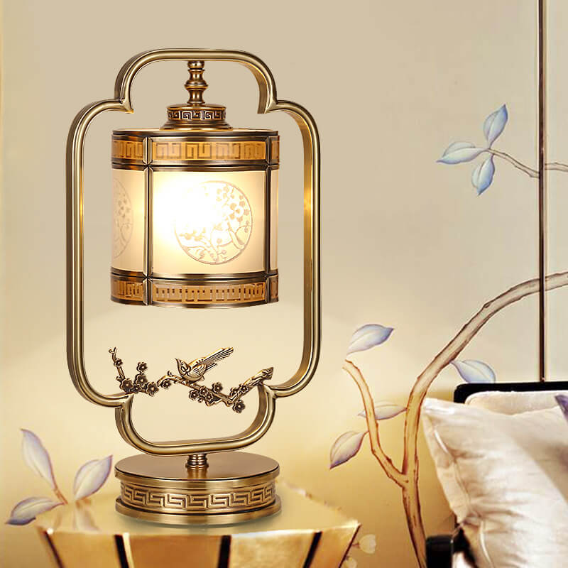 Modern Luxury Glass Copper 1-Light Table Lamp For Bedroom