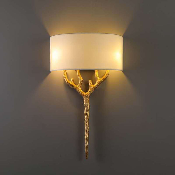 Aplique de pared de 2 luces con ramas de cobre y tela estilo Europa tradicional para sala de estar y dormitorio 