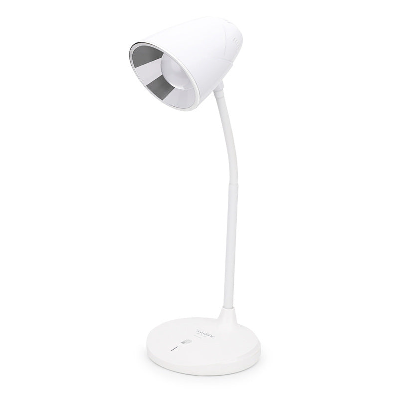 Moderne minimalistische multifunktionale wiederaufladbare USB-LED-Tischlampe aus weißem ABS in Kegelform mit Touch-Funktion und augenschonendem Licht 