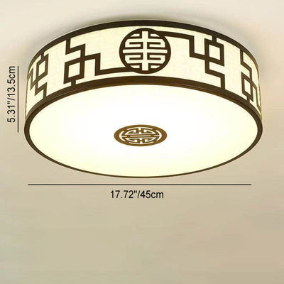 Modern New Chinese Round Fabric Drum LED Flush Mount Ceiling Light