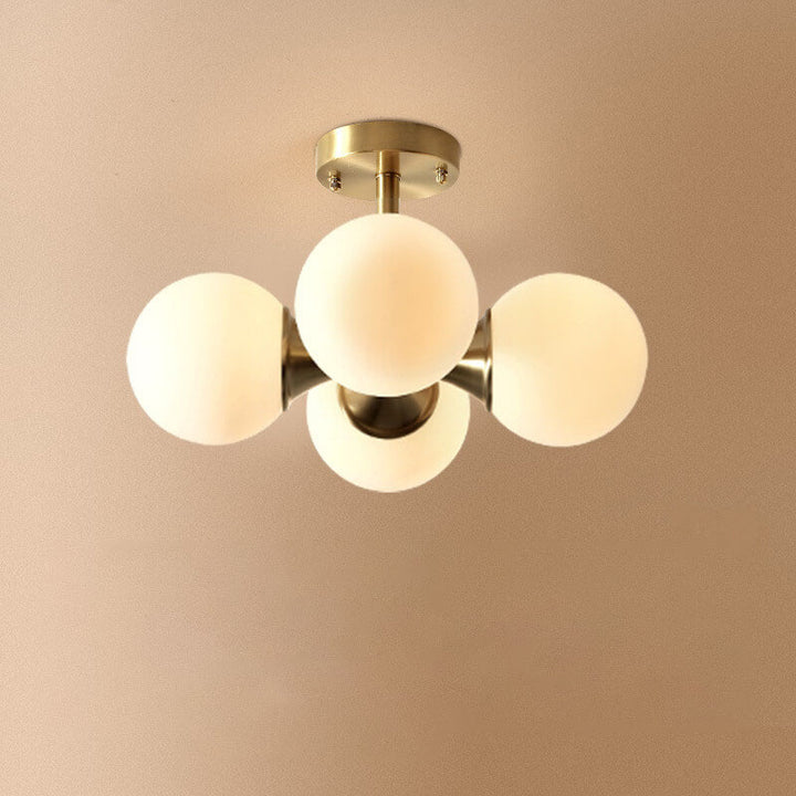 Moderna luz de lujo ligera de latón con orbe de vidrio de 4 luces para montaje semiempotrado en el techo 