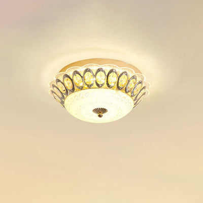 European Crystal Round Lace Design LED Flush Mount Ceiling Light