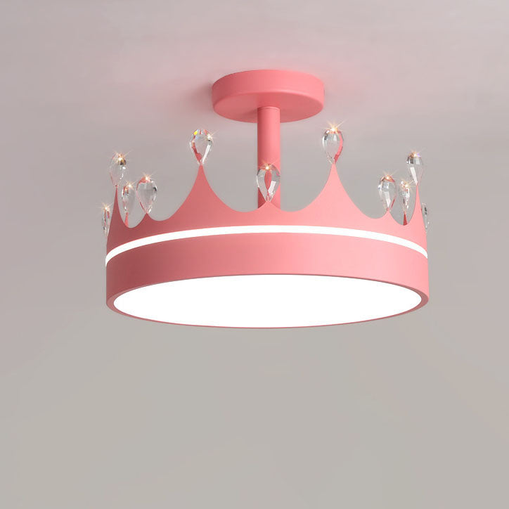 Contemporary Creative Cartoon Crown LED Kids Semi-Flush Mount Ceiling Light For Bedroom