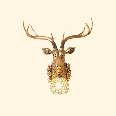 Applique murale européenne rétro à tête de cerf en résine à 1 lumière 