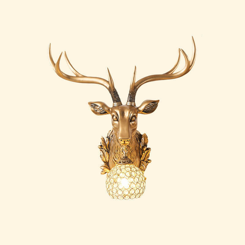 Applique murale européenne rétro à tête de cerf en résine à 1 lumière 