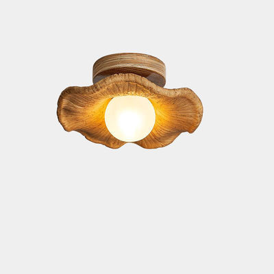 Japanese Wabi-sabi Lotus Leaf Resin 1-Light Semi-Flush Mount Ceiling Light