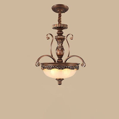 Traditional Vintage Bronze Finish Frame Glass Shade 1/3/5-Light Chandelier For Living Room