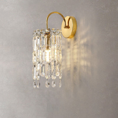 Modern Luxury Gold Finish Frame Dazzling Prismatic Crystal 1-Light Wall Sconce Lamp For Living Room