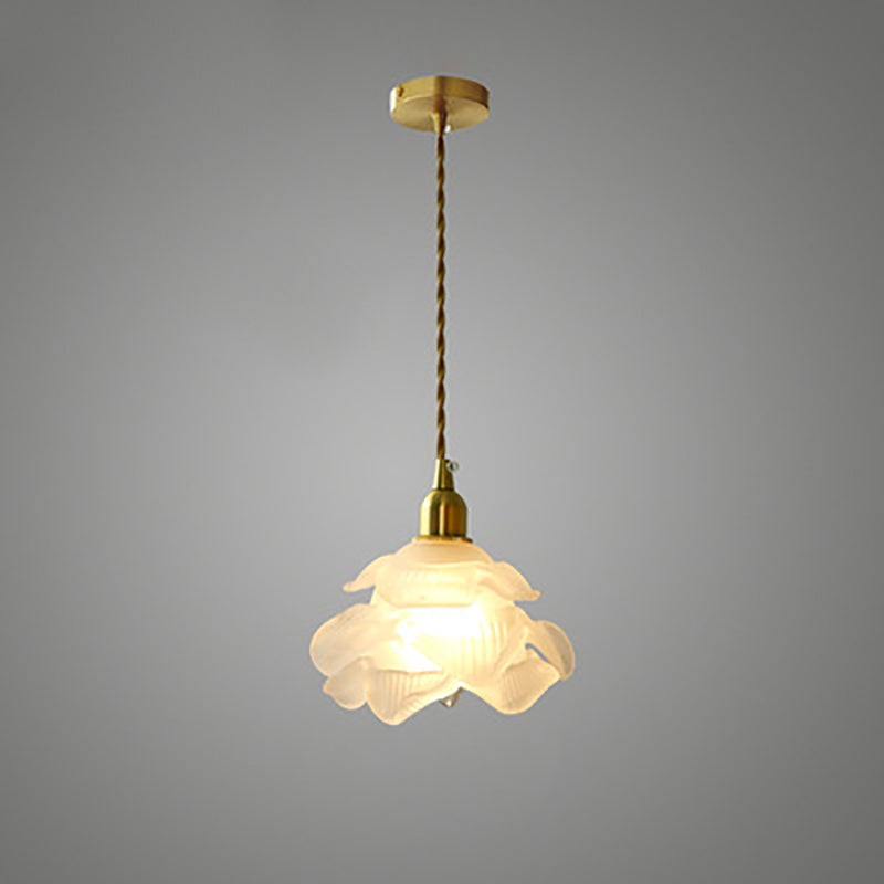 Moderno Art Deco Latón Floral Pantalla de Vidrio 1-Luz Lámpara Colgante Para Dormitorio 