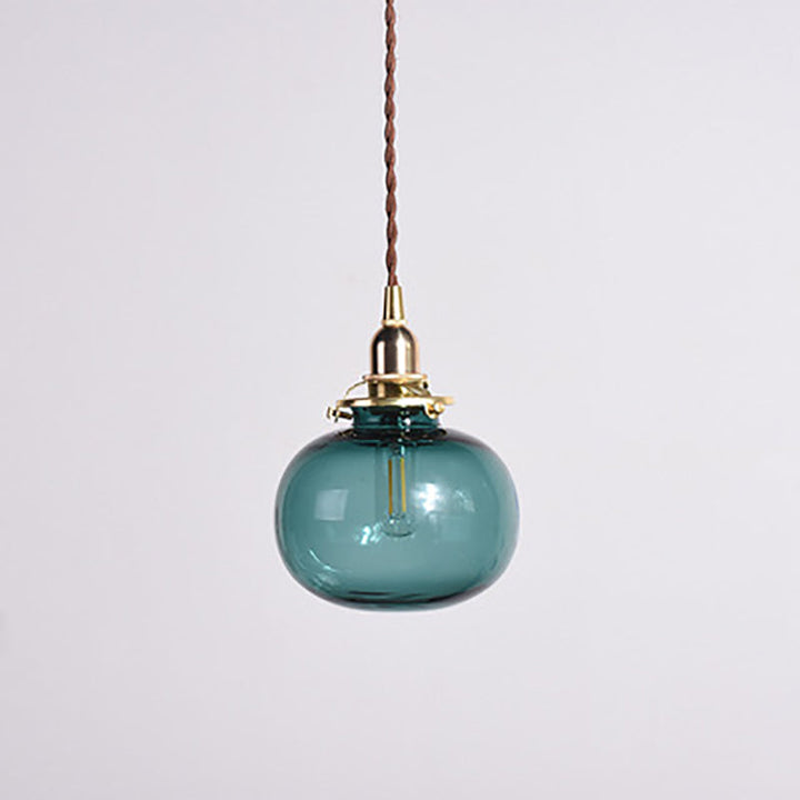 Traditionelle japanische Messingglas-Kürbisschirm-Pendelleuchte mit 1 Licht für Wohnzimmer 