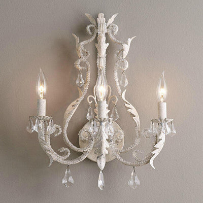 French Vintage Iron Crystal Hardware 3-Light Wall Sconce Lamp
