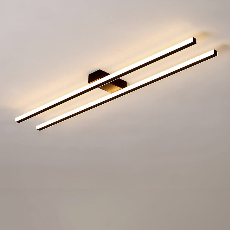 Modern Minimalist Geometric Dual Straight Line LED Semi-Flush Mount Ceiling Light For Hallway