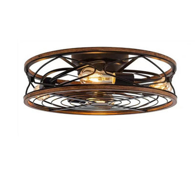 Nordic Industrial Wrought Iron Cylinder 4-Light Flush Mount Ceiling Invisible Fan Light