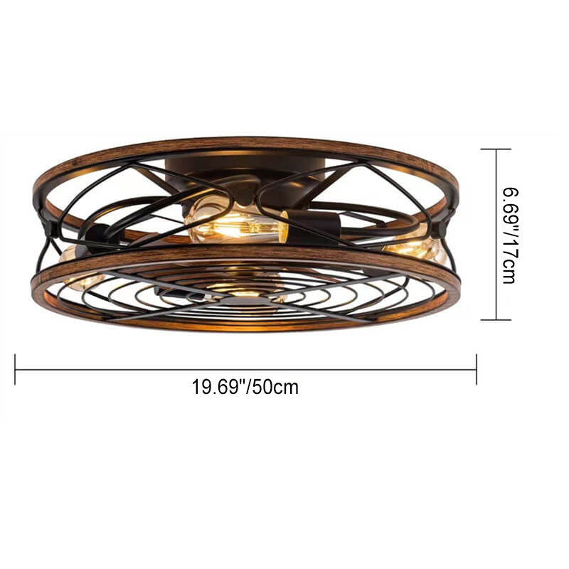 Nordic Industrial Wrought Iron Cylinder 4-Light Flush Mount Ceiling Invisible Fan Light