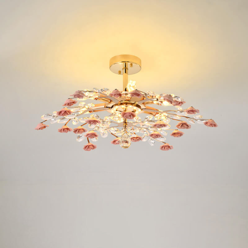 Modern Luxury Rose Iron Ceramic Crystal 6/7/8 Light Chandelier